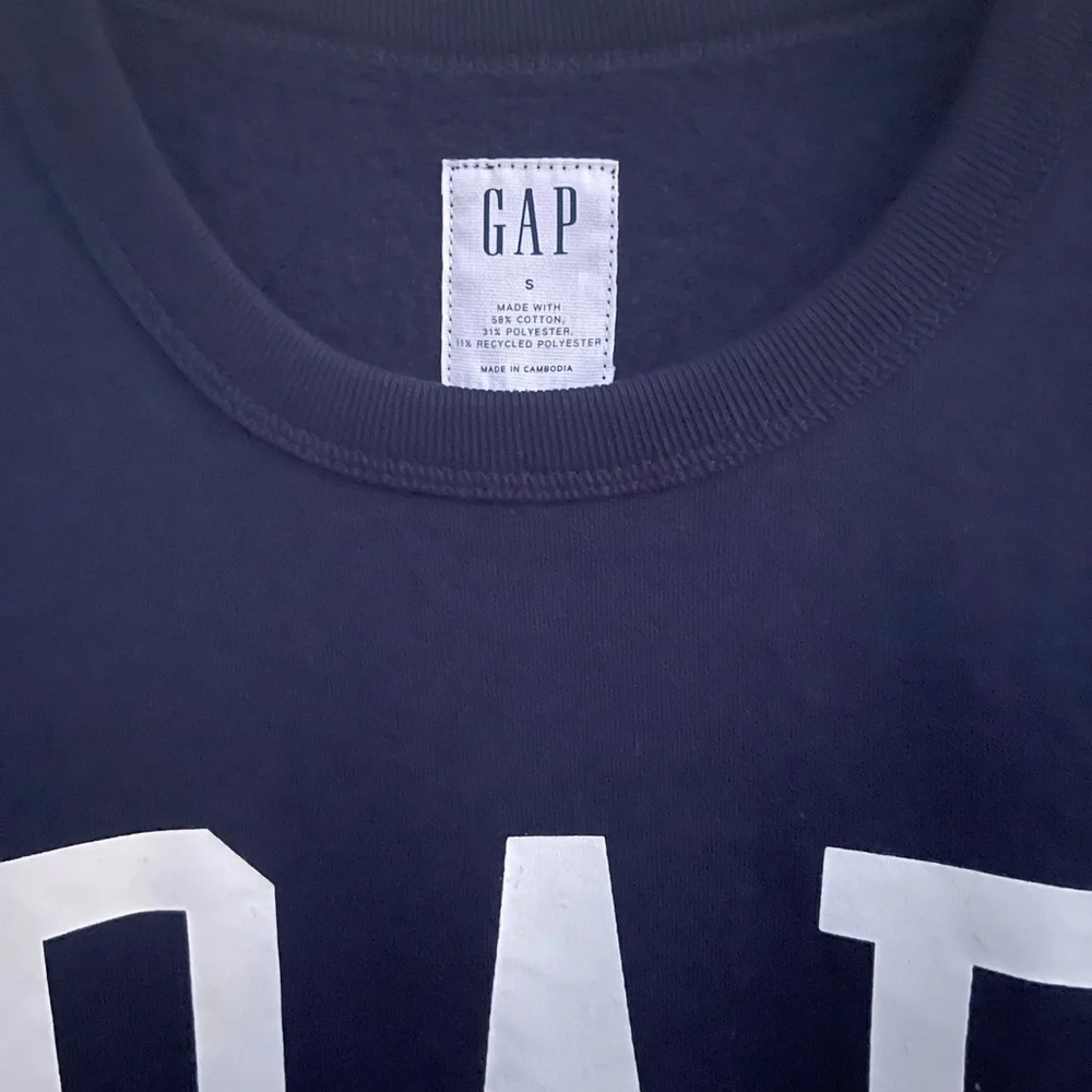 GAP Men's Fleece lined Gap Logo Pullover Sweatshirt crewneck navy blue sz S - Picture 4 of 4